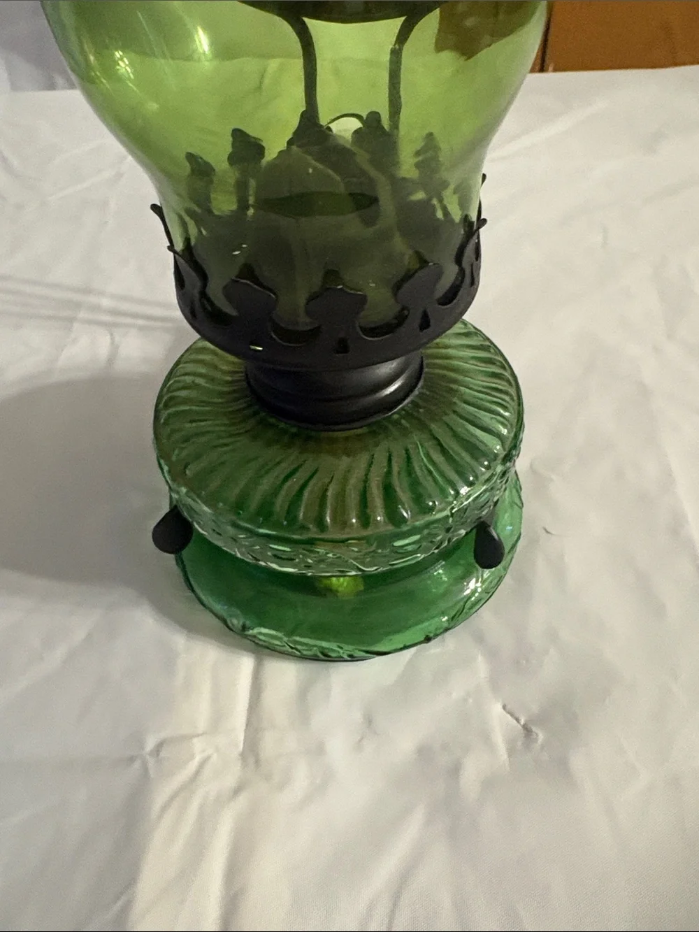 Green Glass Oil Lamp Home Accent - Unbranded 9”